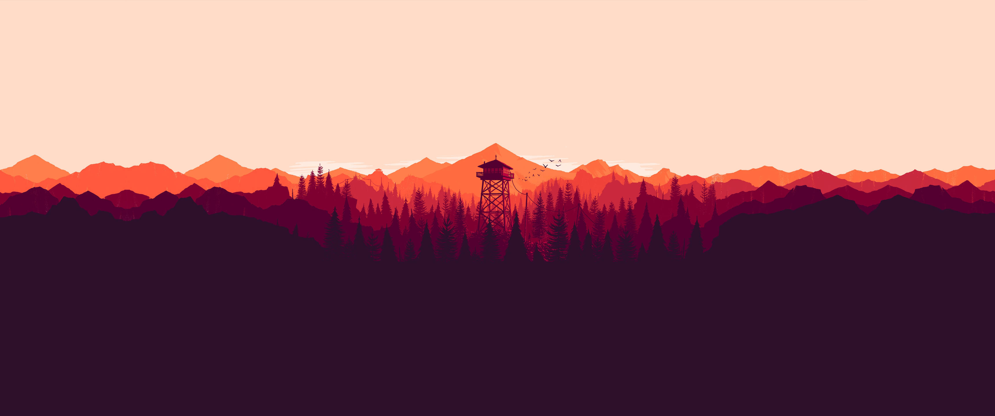 Ultrawide, minimalist, fire lookout tower, 2K Desktop Wallpaper