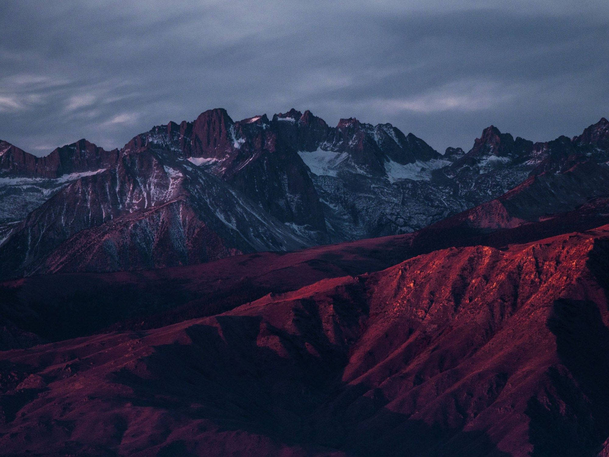 Ultrawide, mountain range, deep red twilight light, Full HD Desktop Wallpaper