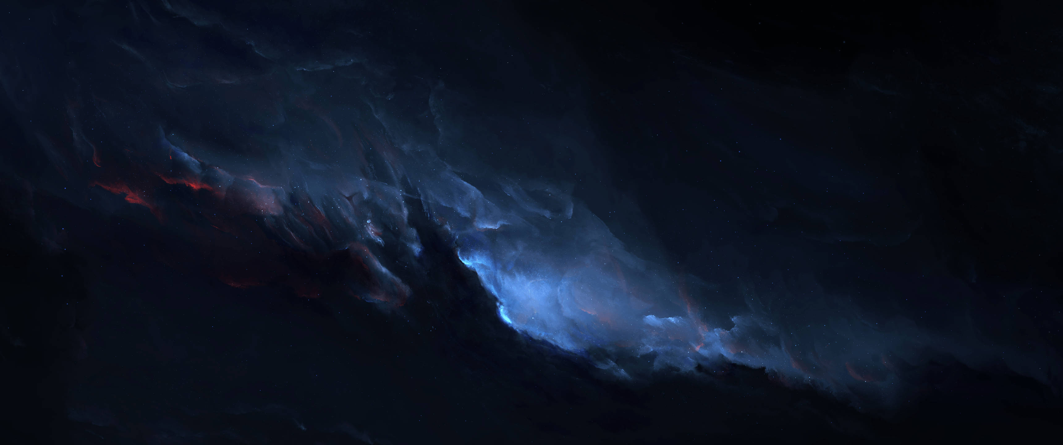 Ultrawide, cosmic nebula, deep blues, 2K Desktop Wallpaper