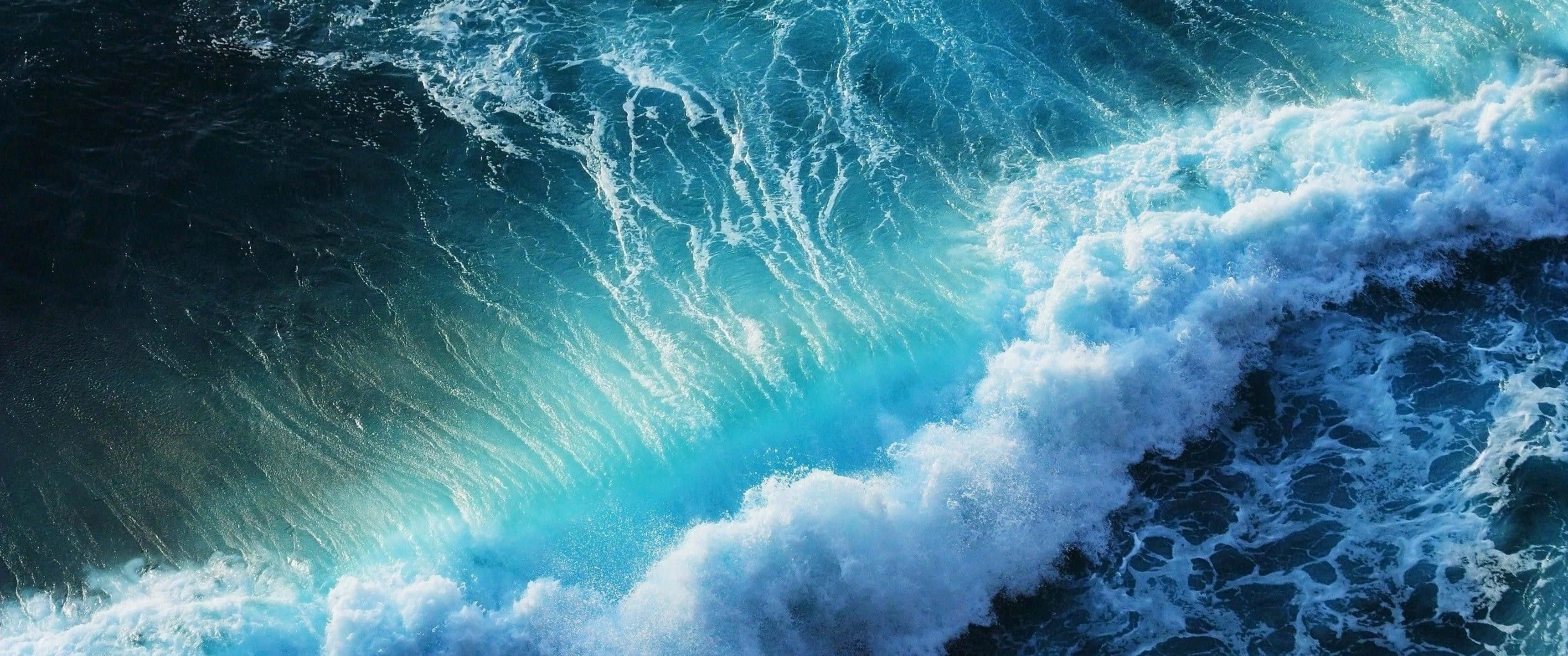 ultra wide nature, aerial view, massive ocean wave, 2K Desktop Wallpaper
