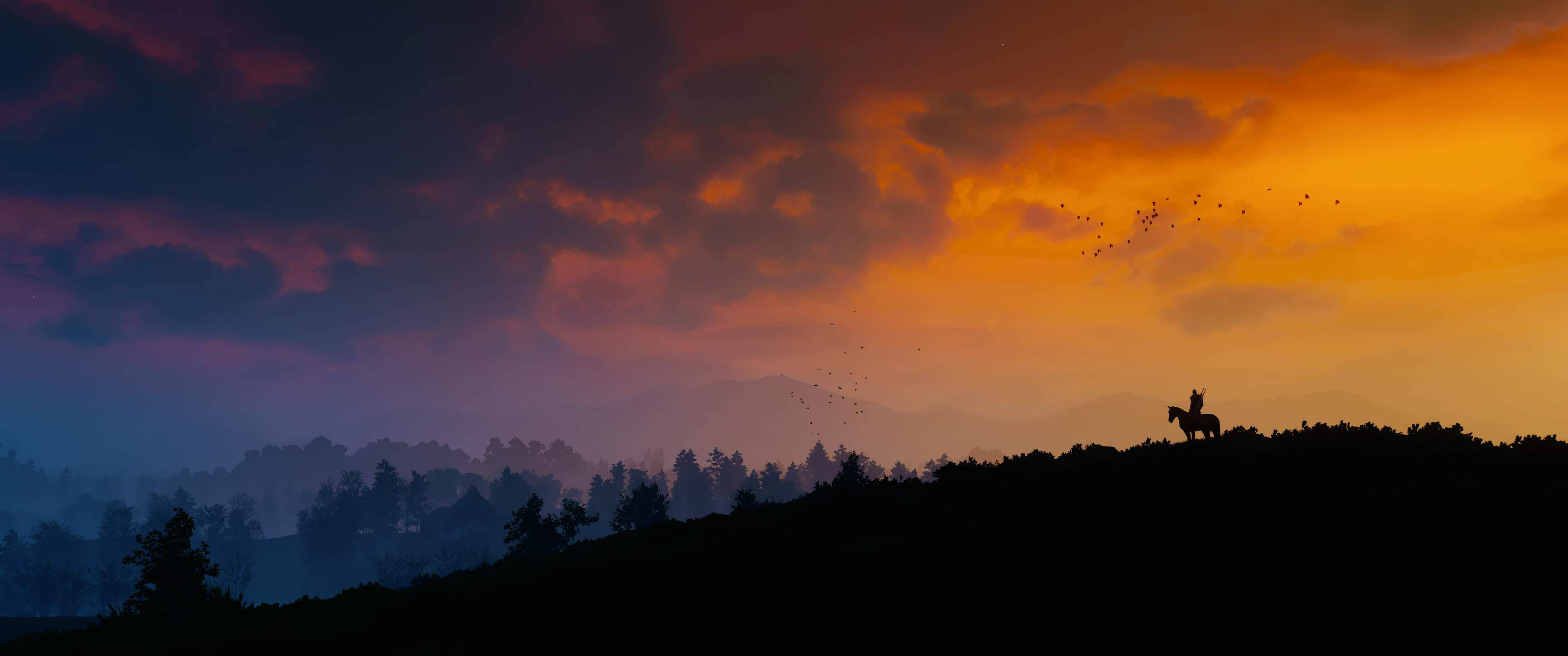 Ultrawide, sunset, twilight sky, 2K Desktop Wallpaper