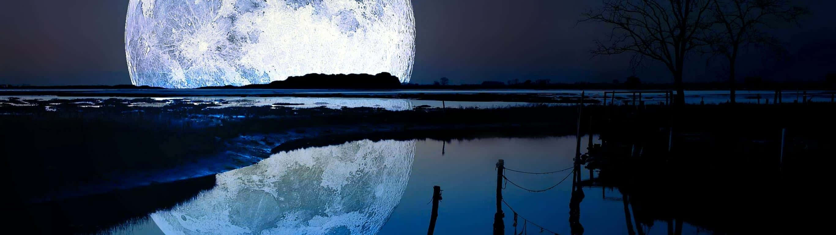 2732 x 768, Full Moon, night sky, 2K Desktop Wallpaper