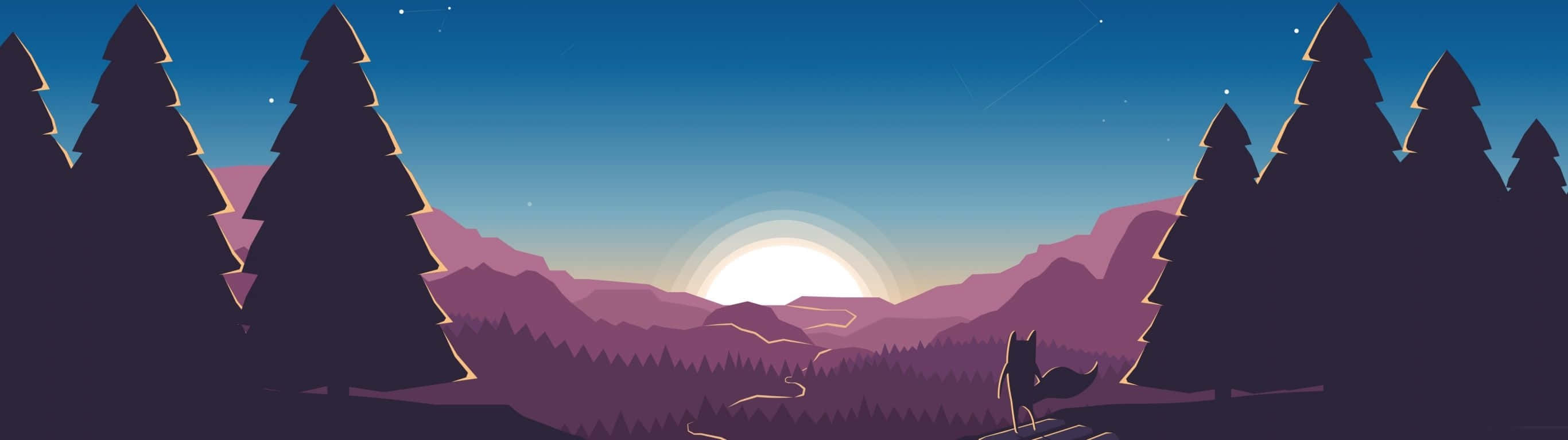 2732 x 768, Sunset Silhouette, fox silhouette, 2K Desktop Wallpaper