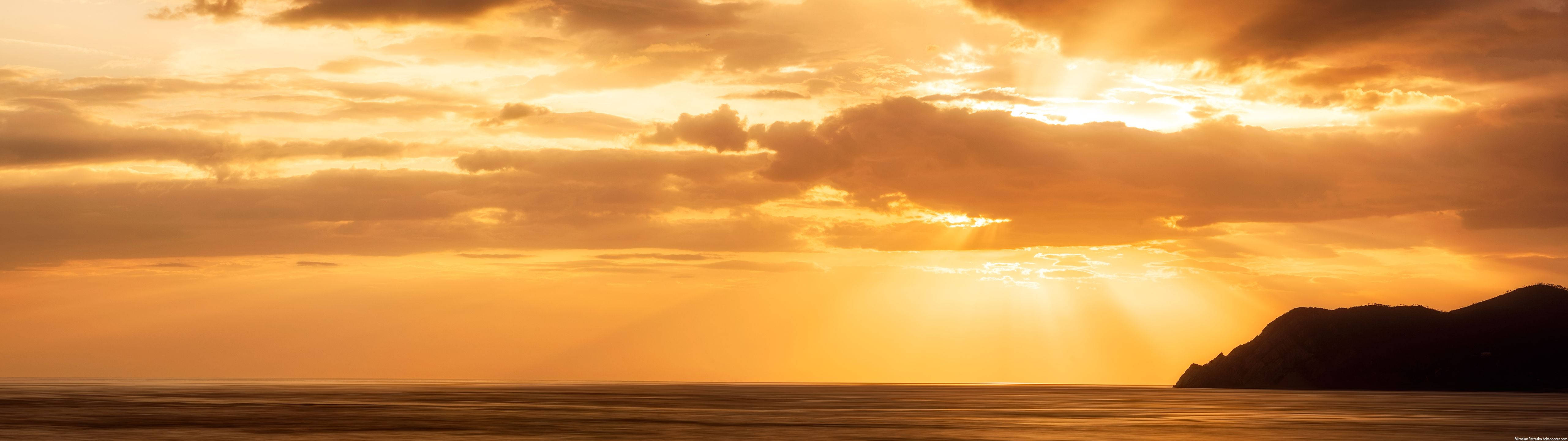 ultrawide, sunset, golden sun rays, 5K Desktop Wallpaper