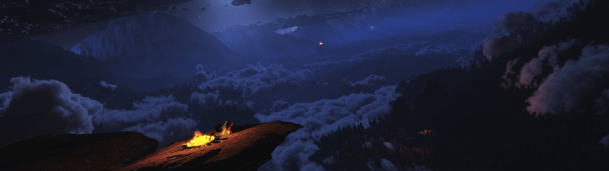 Ultrawide, clouds, mountain ridge, Full HD Desktop Wallpaper