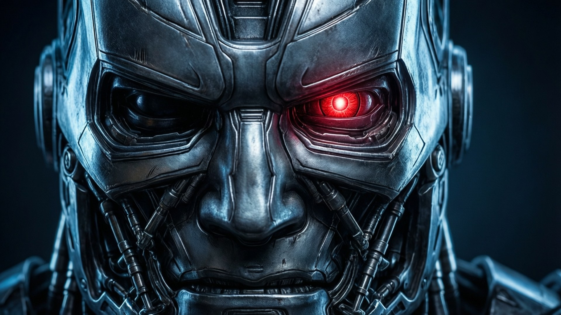 Ultron, glowing red eye, robotic face, Full HD Desktop Wallpaper