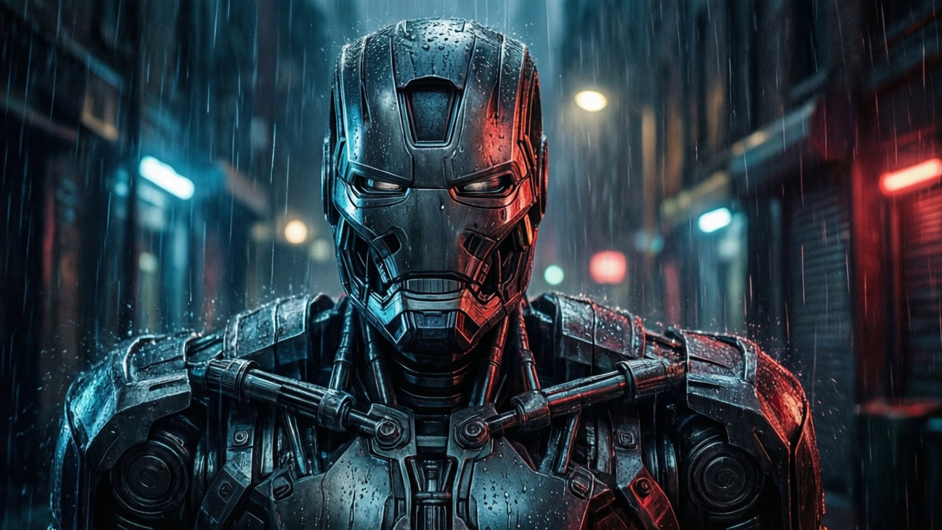 Ultron, rain-slicked, armored figure, Full HD Desktop Wallpaper