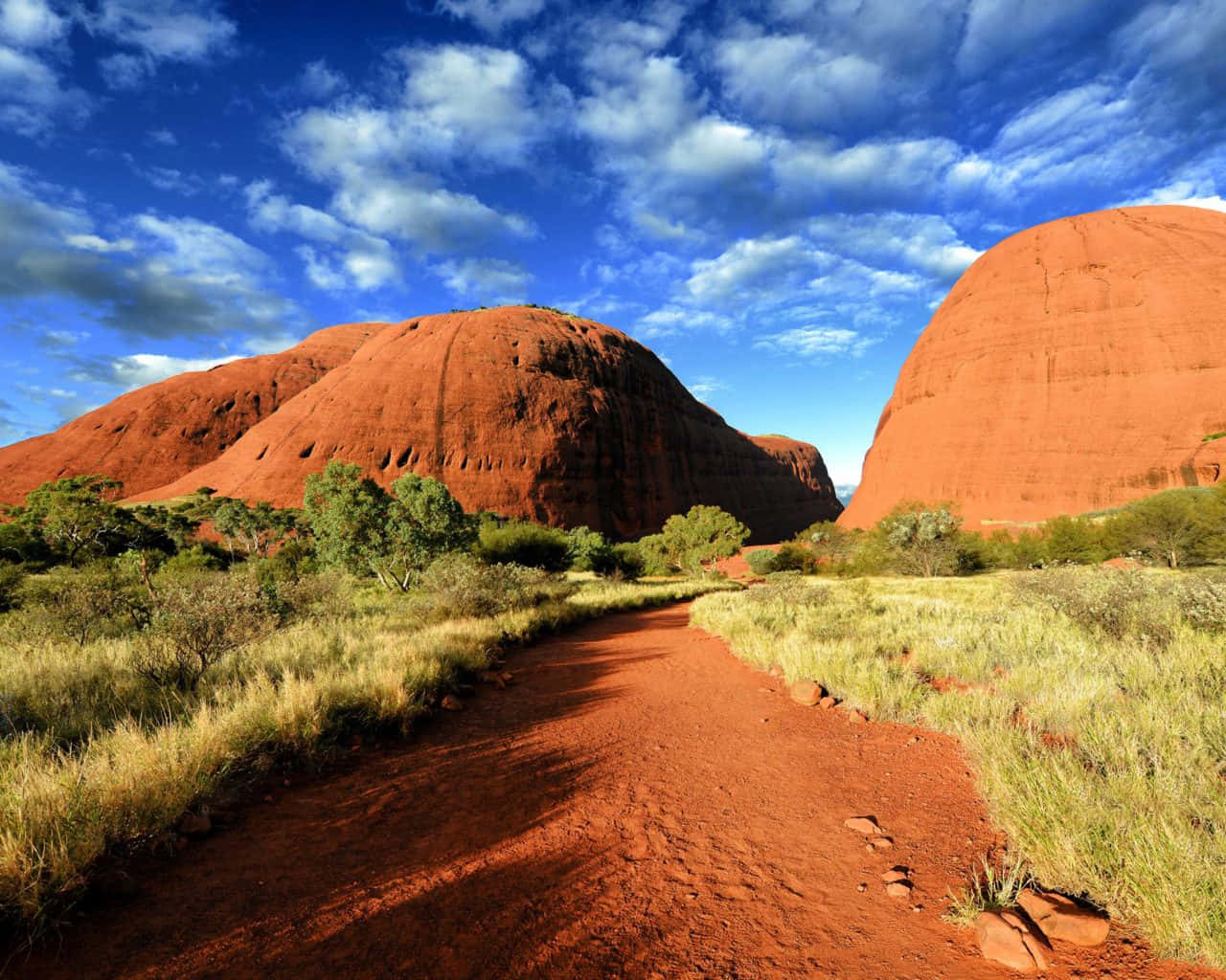 Uluru, red dirt path, orange rock formations, HD Desktop Wallpaper