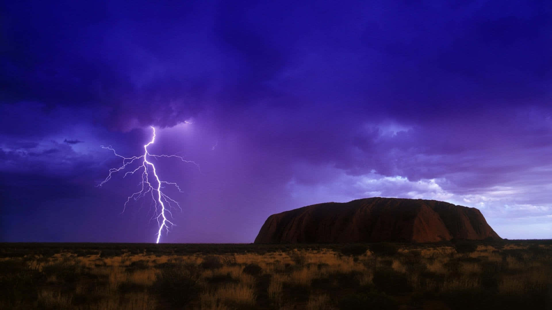 Uluru, purple sky, lightning, Full HD Desktop Wallpaper