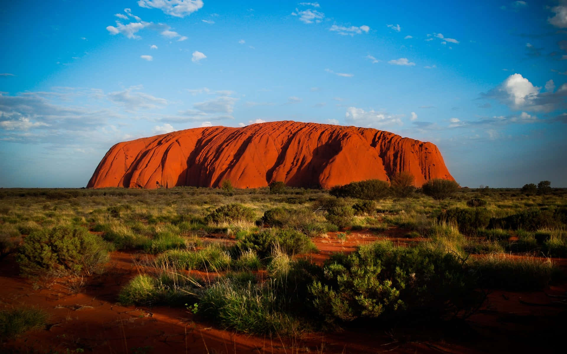 Uluru, sandstone shrubs, red rock formation, Full HD Desktop Wallpaper