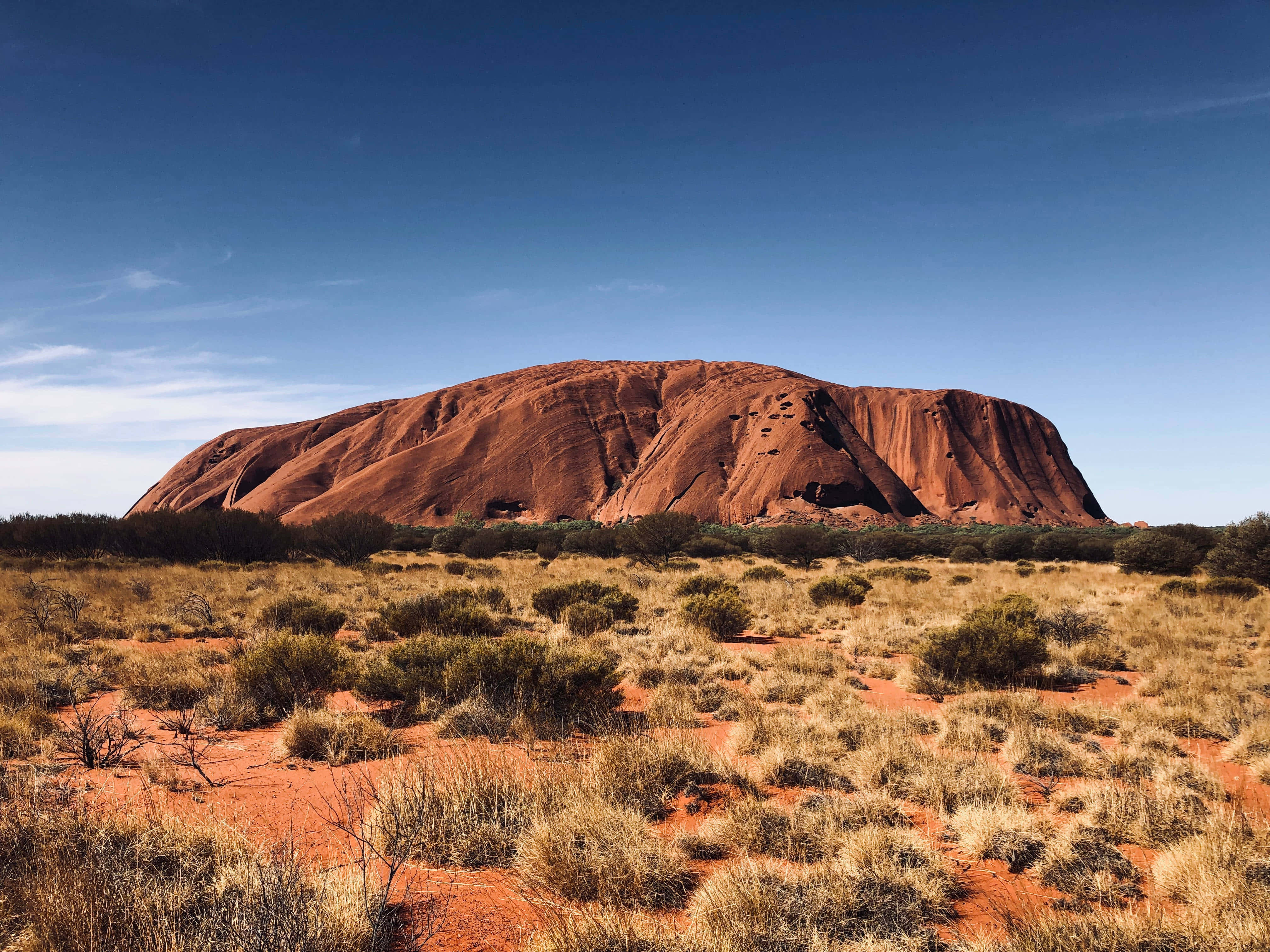 Uluru, red monolith, arid outback terrain, 4K Desktop Wallpaper