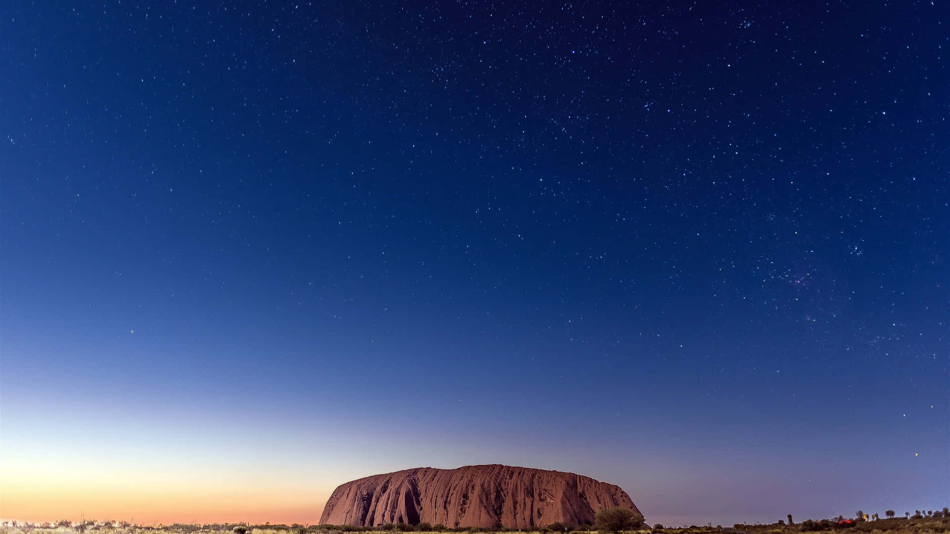 Uluru, starry twilight sky, gradient hues of blue and orange, Full HD Desktop Wallpaper