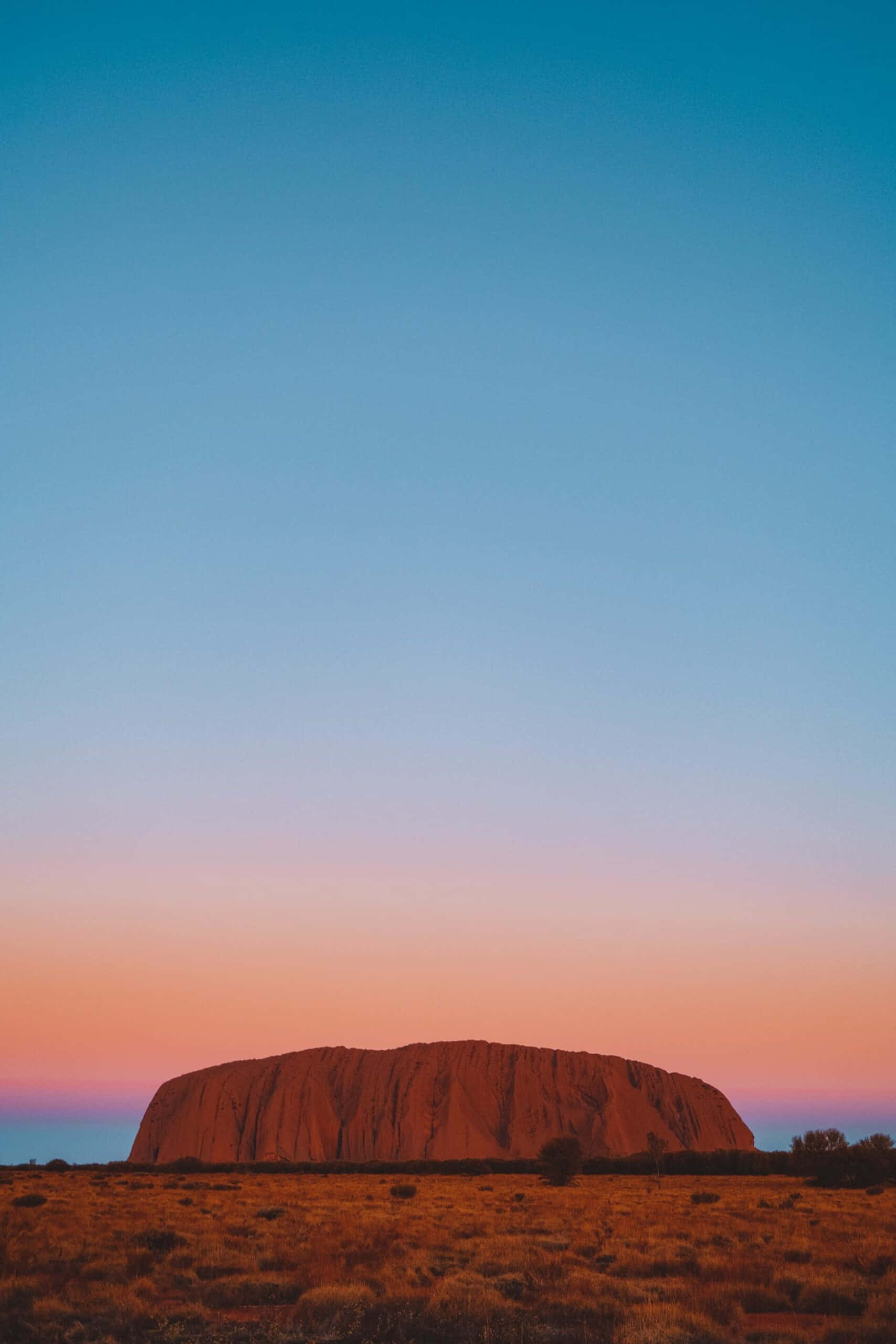 Uluru, blue and pink gradient sky, sunset, 2K Phone Wallpaper