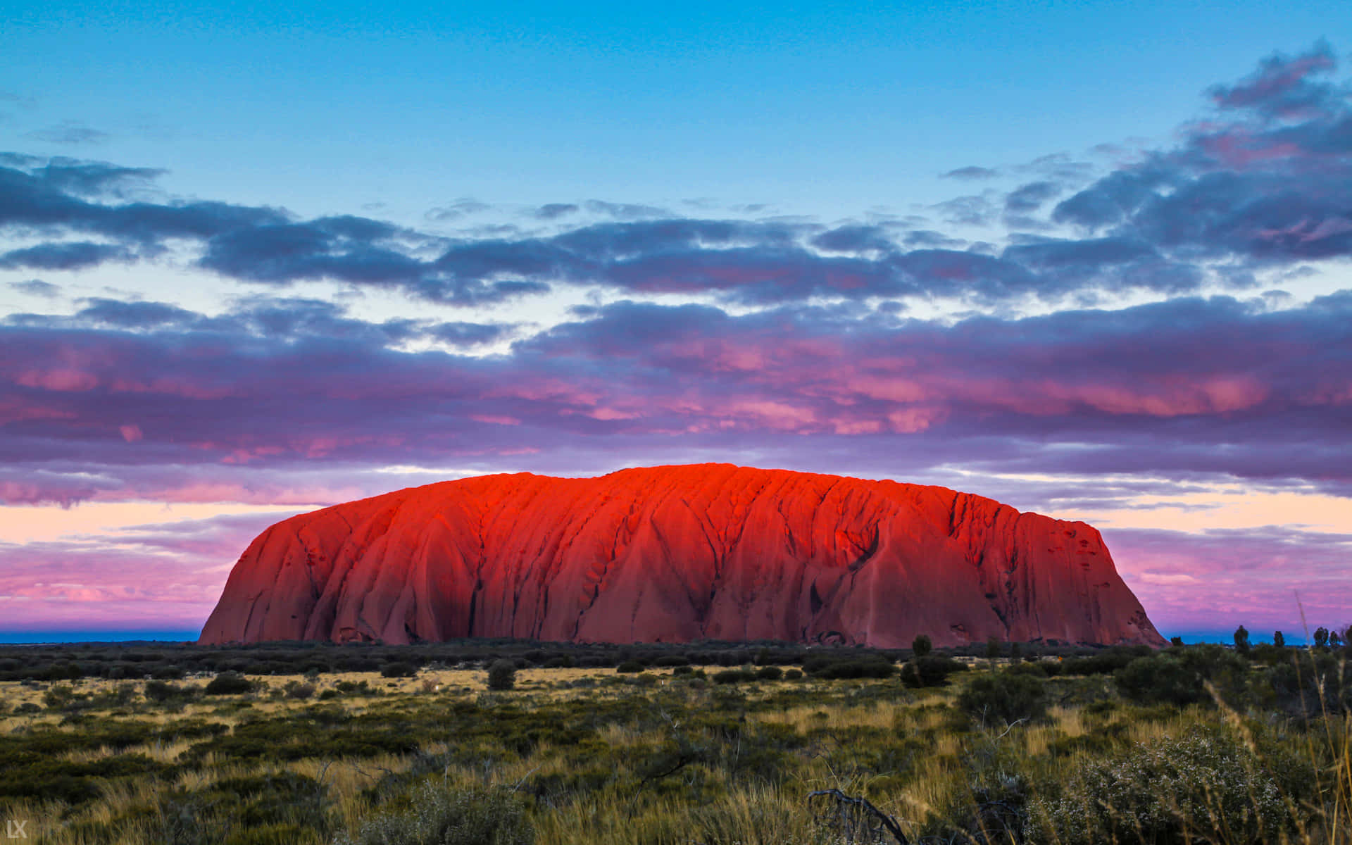 Uluru, fiery red light, twilight sky, Full HD Desktop Wallpaper
