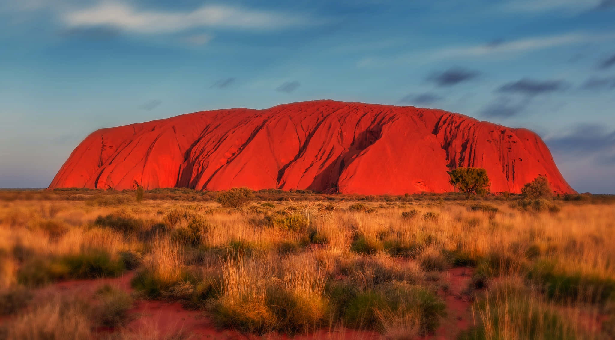 Uluru, hazy blue sky, golden hour, Full HD Desktop Wallpaper