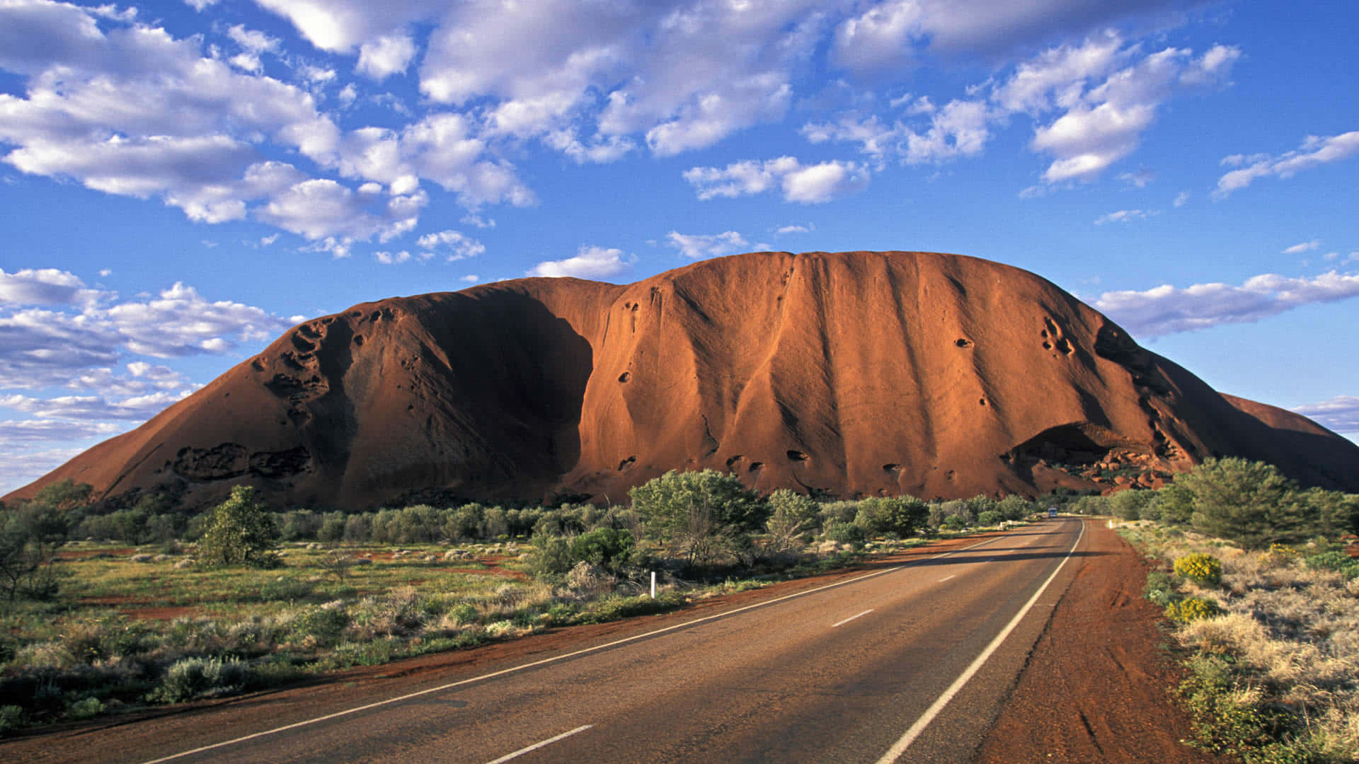 Uluru, red rock formation, bright blue sky, Full HD Desktop Wallpaper