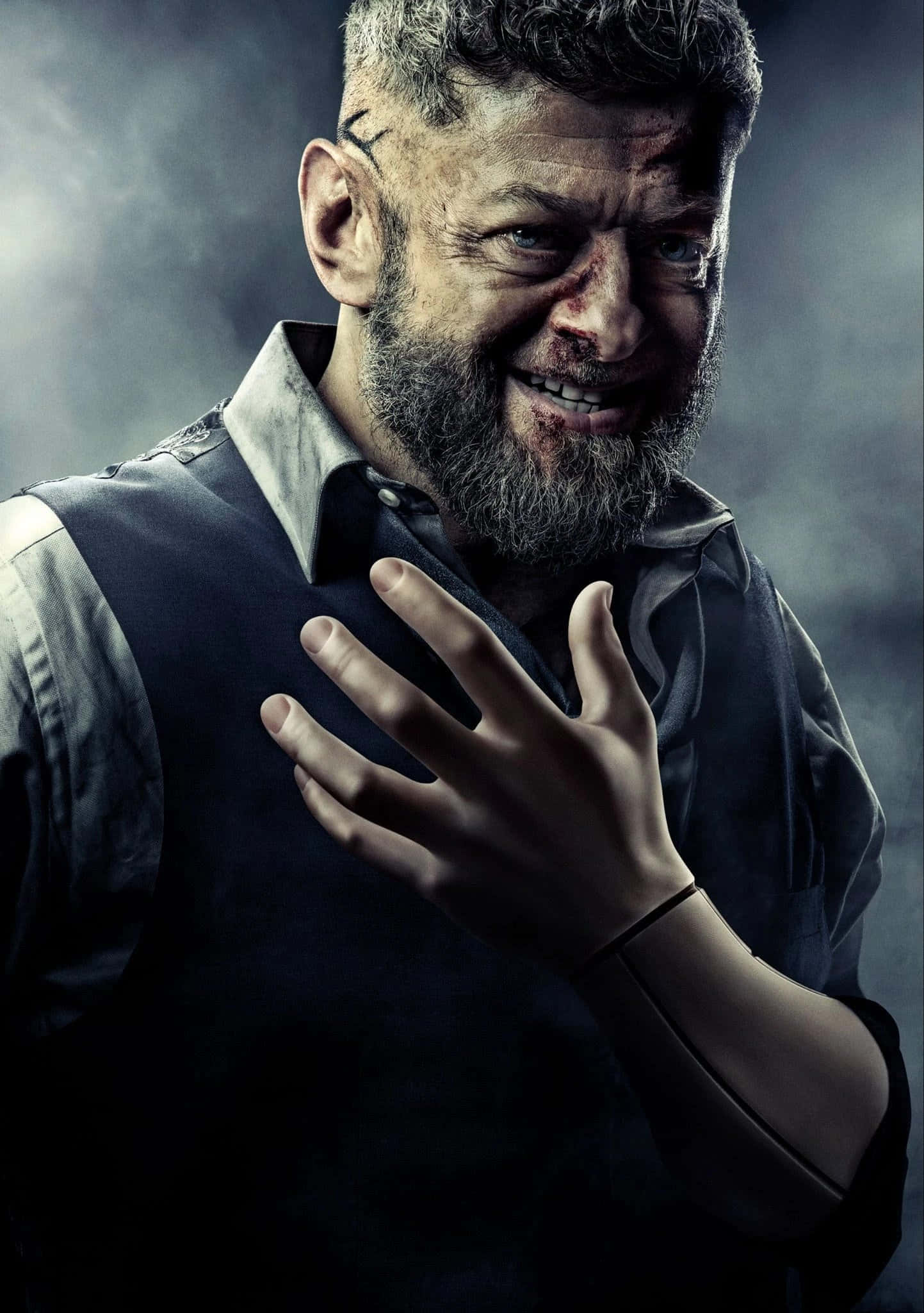 Ulysses Klaue, rugged bearded man, bloodied face, Full HD Phone Wallpaper
