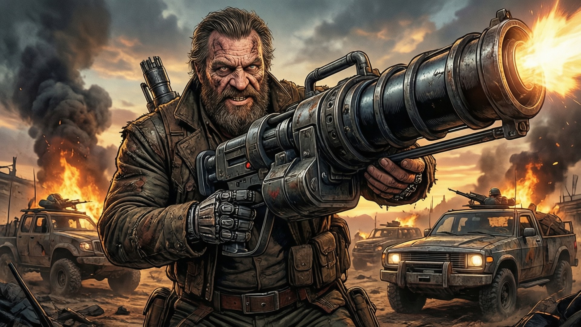 Ulysses Klaue, cannon arm, battlefield background, Full HD Desktop Wallpaper