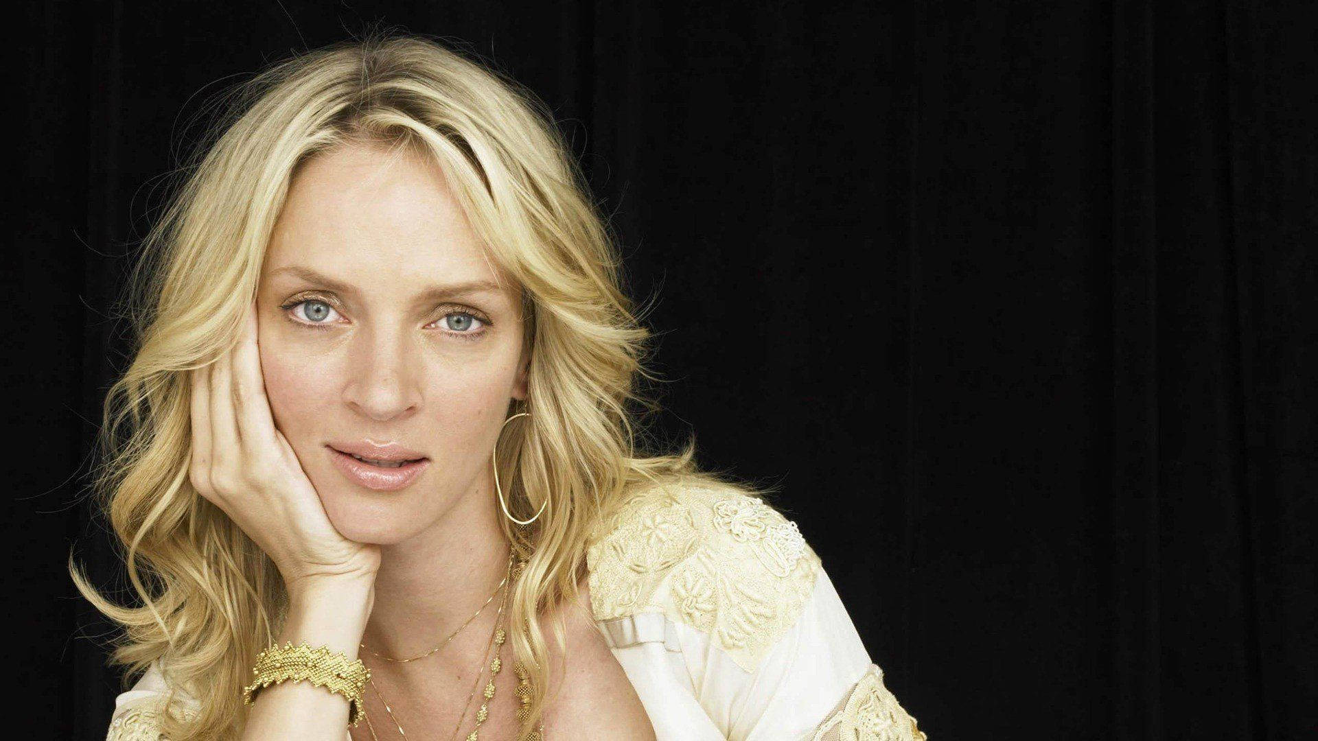 Uma Thurman, blonde hair, blue eyes, Full HD Desktop Wallpaper