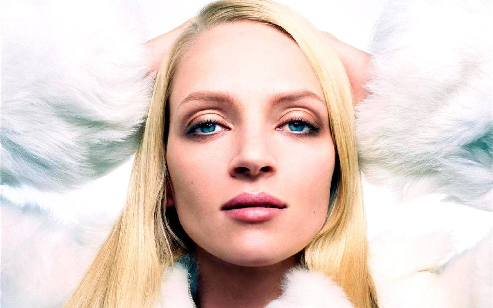 Uma Thurman, blonde woman, striking blue eyes, HD Desktop Wallpaper