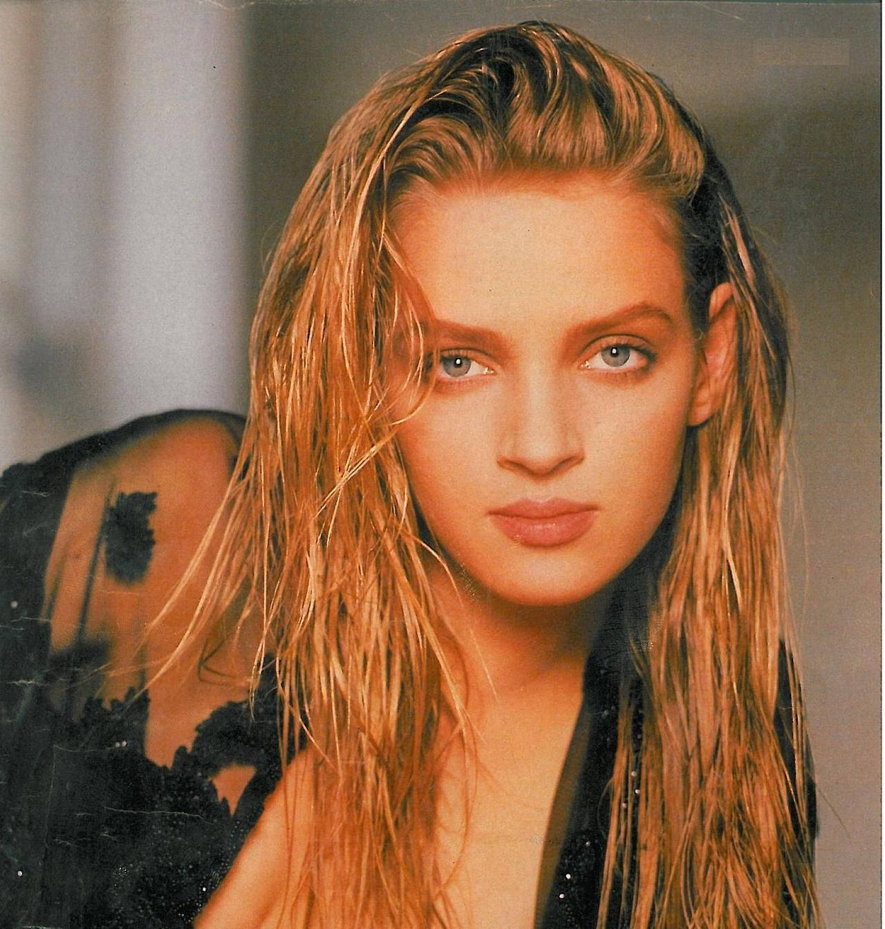 Uma Thurman, wet blonde hair, piercing blue eyes, HD Phone Wallpaper