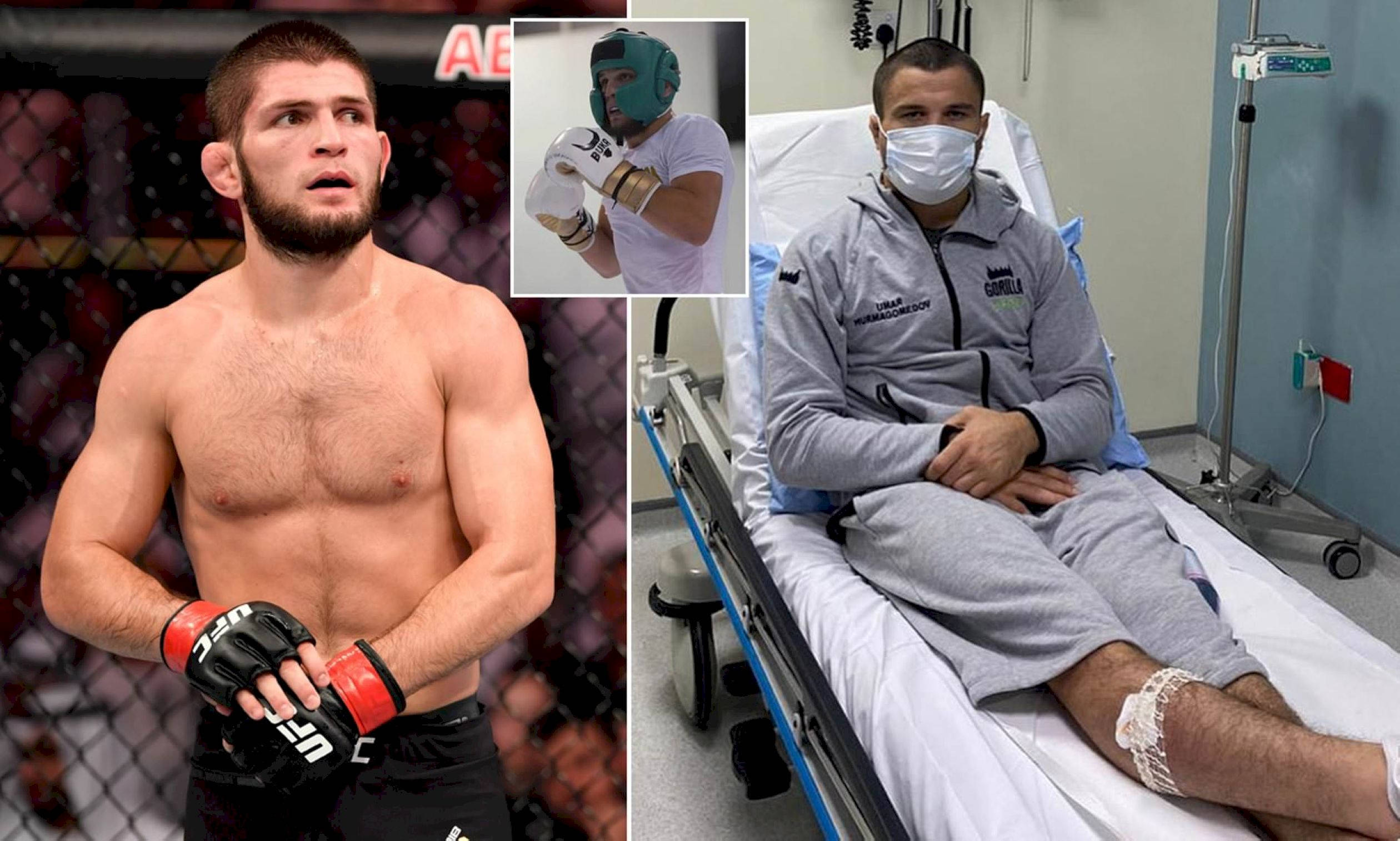 Umar Nurmagomedov, hospital bed, UFC gloves, Full HD Desktop Wallpaper