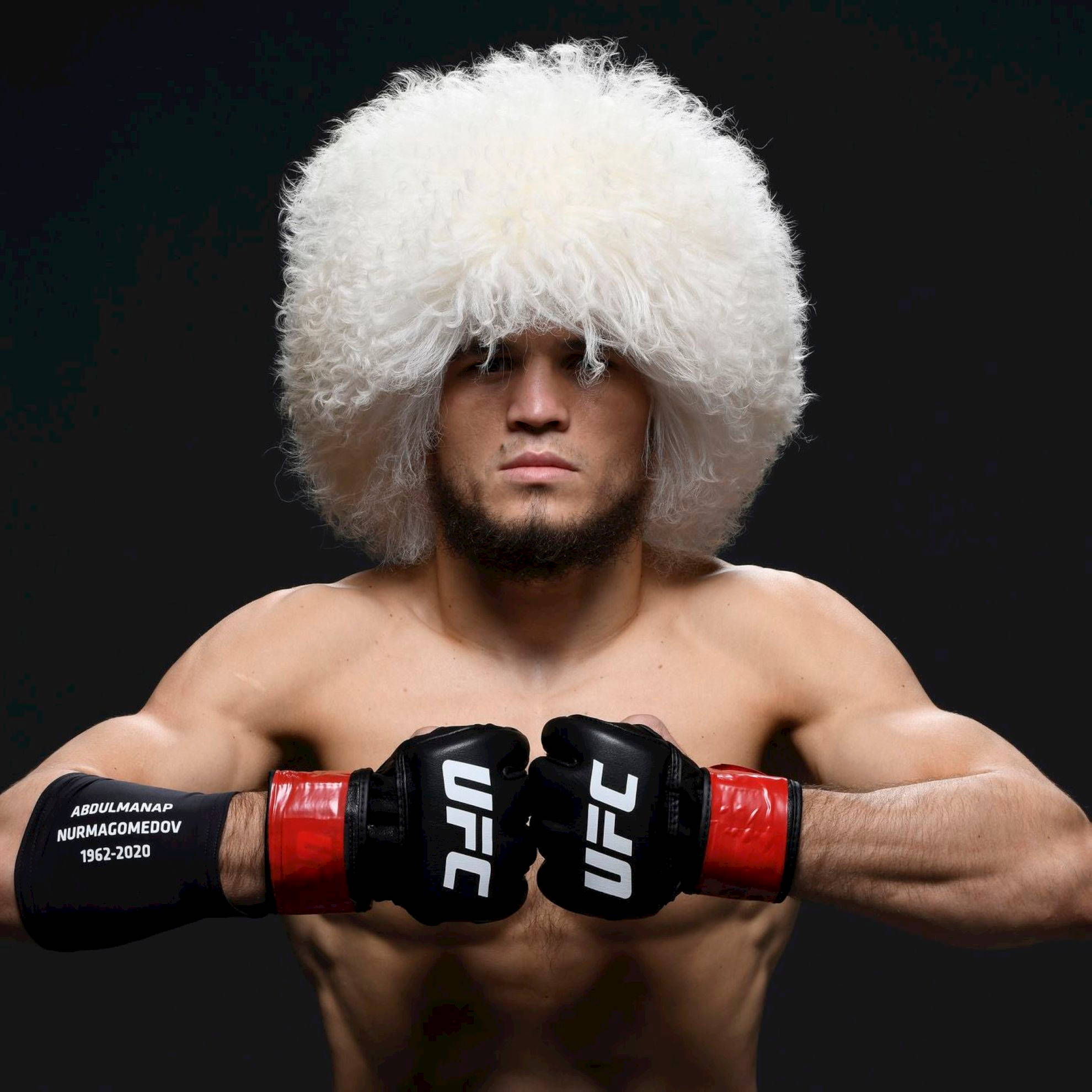 Umar Nurmagomedov, papakha, white fur hat, Full HD Desktop Wallpaper