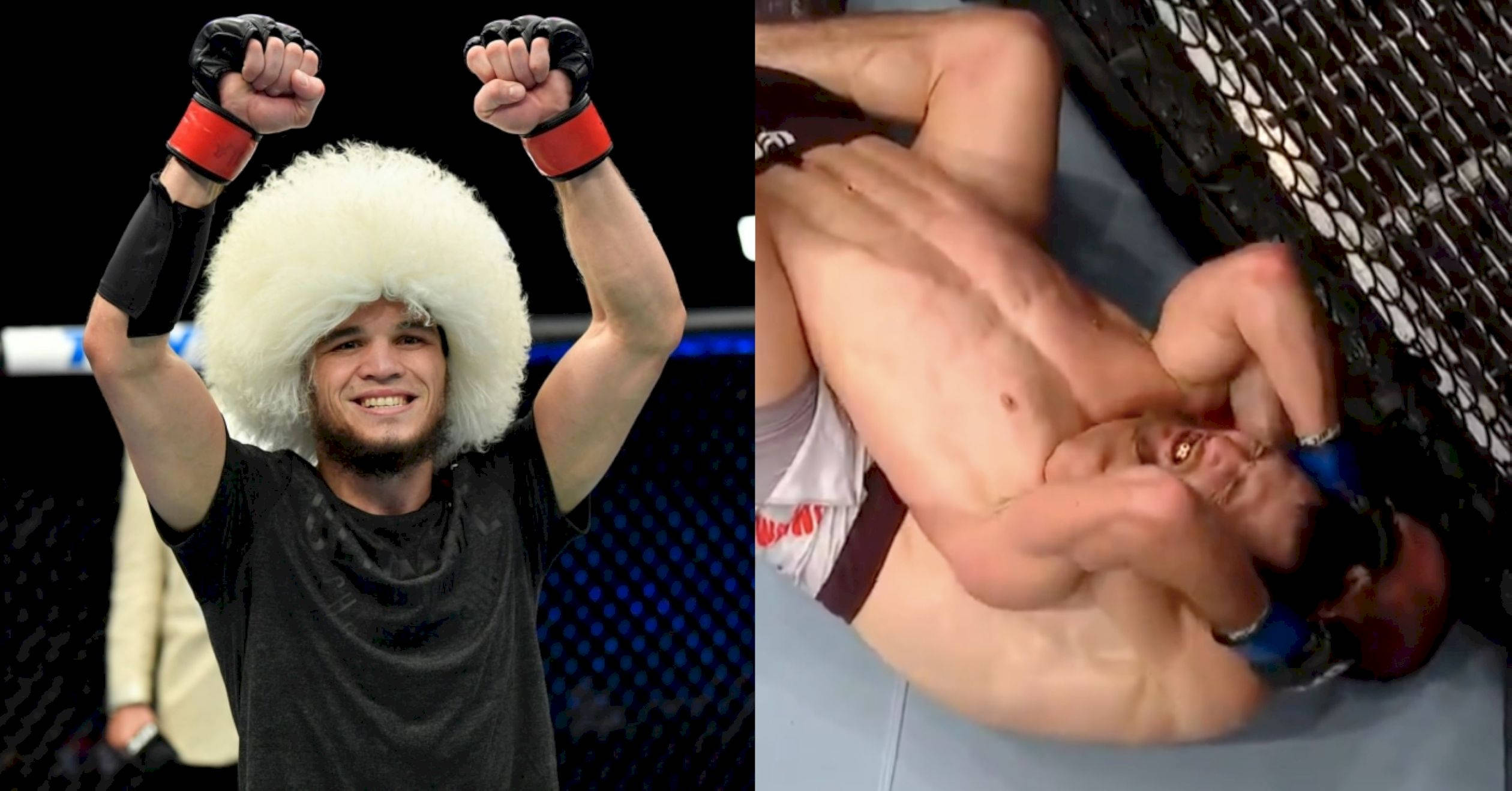 Umar Nurmagomedov, white fur hat, octagon, Full HD Desktop Wallpaper