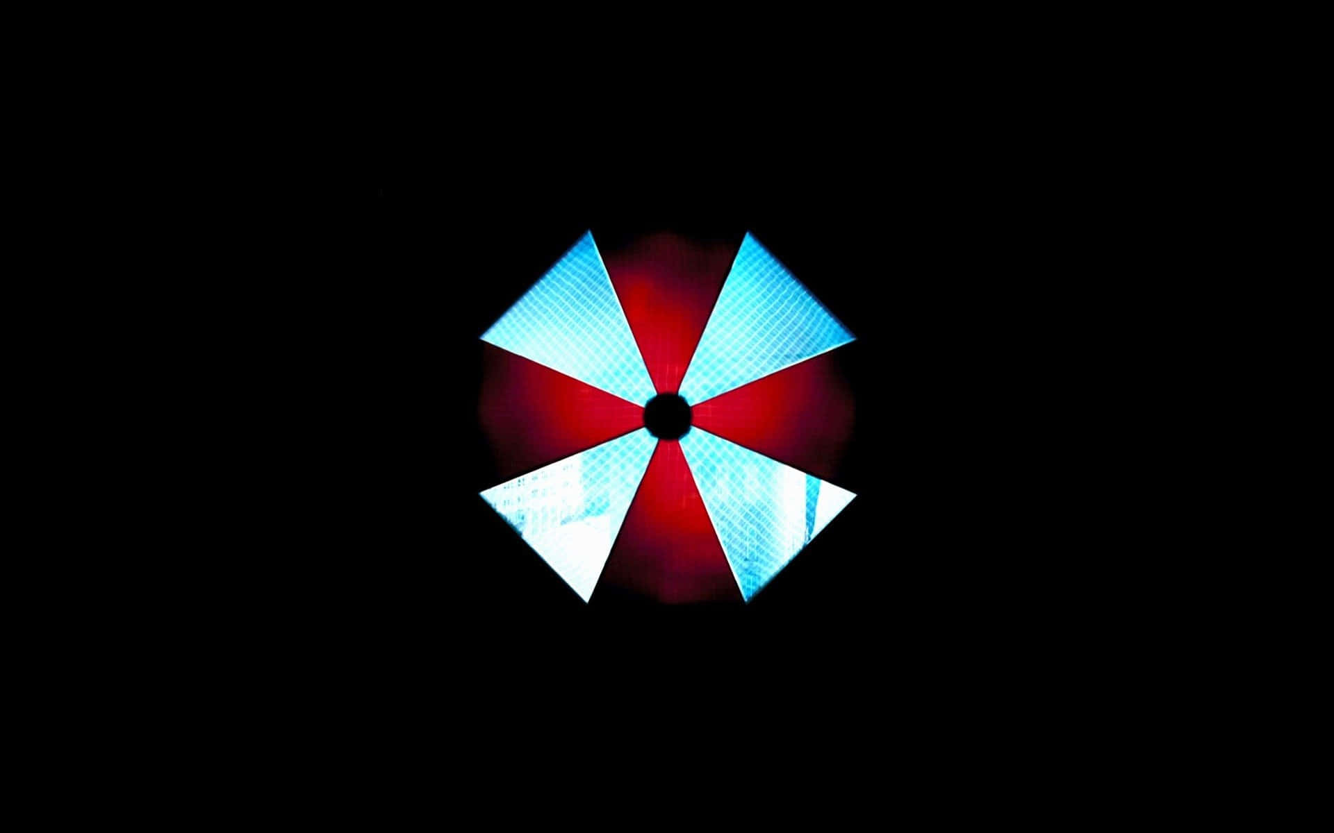 Umbrella Corporation Logo, glowing red and blue, black center, Full HD Desktop Wallpaper