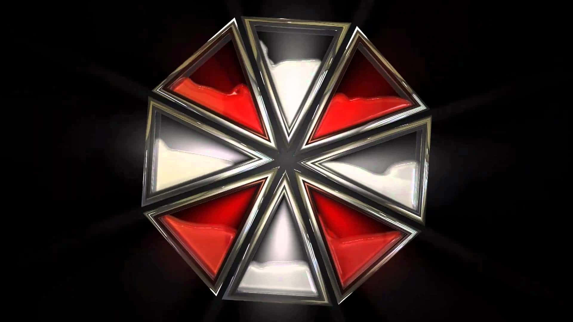 Umbrella Corporation Logo, metallic eight-pointed star emblem, red and white triangular sections, Full HD Desktop Wallpaper