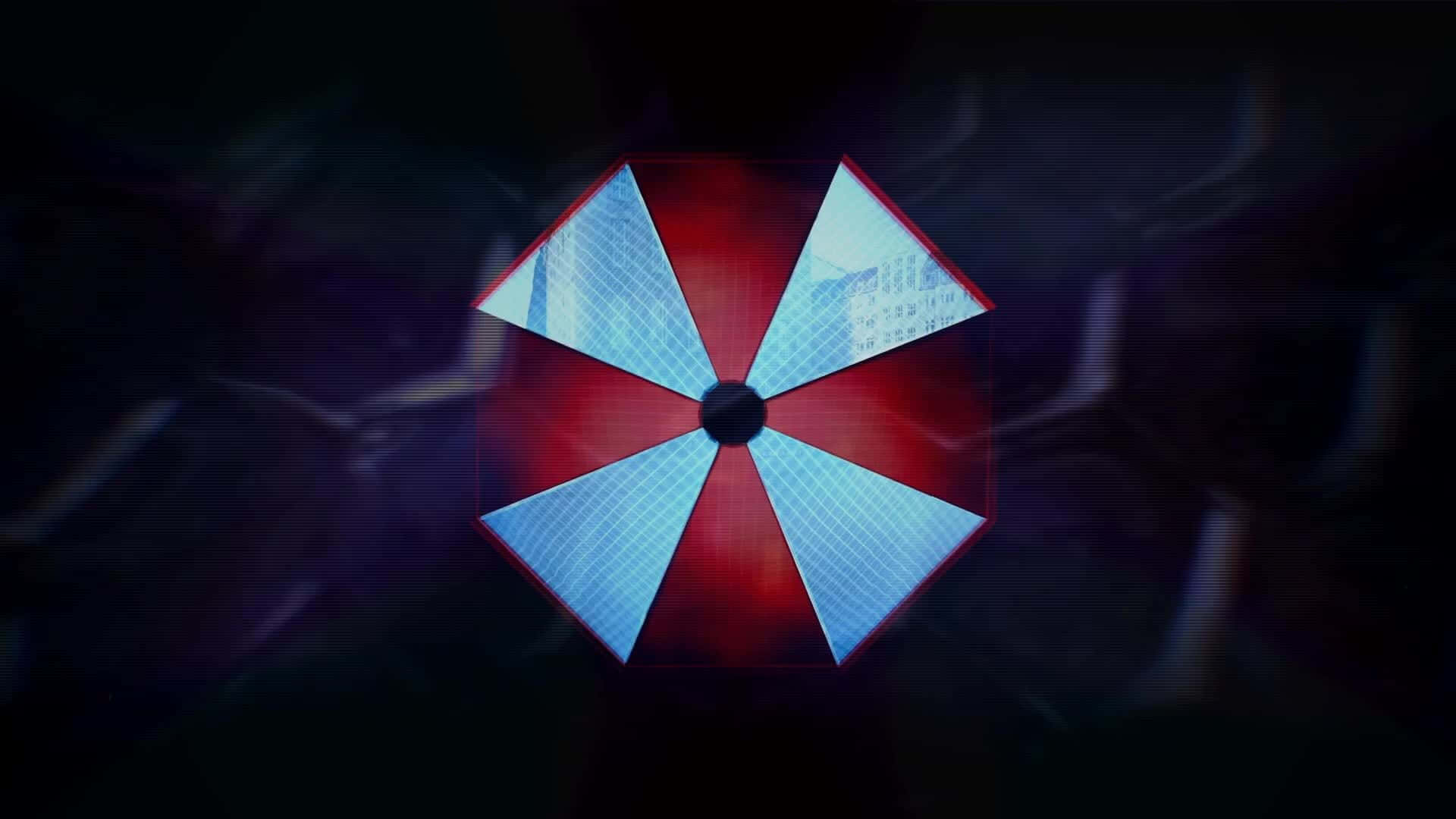 Umbrella Corporation Logo, glowing red and blue, grid patterns, Full HD Desktop Wallpaper