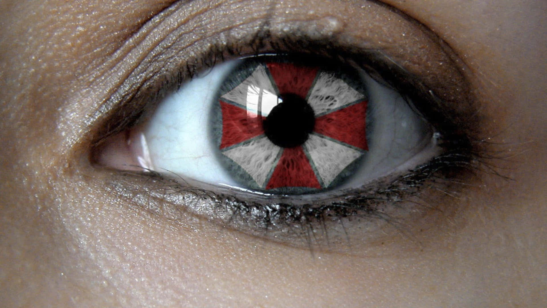Umbrella Corporation, eye, red and white umbrella corporation logo, Full HD Desktop Wallpaper