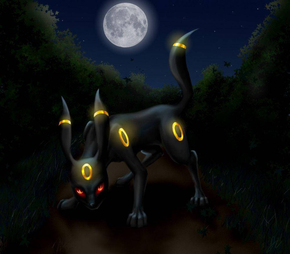 Umbreon, glowing yellow rings, red eyes, SD Desktop Wallpaper