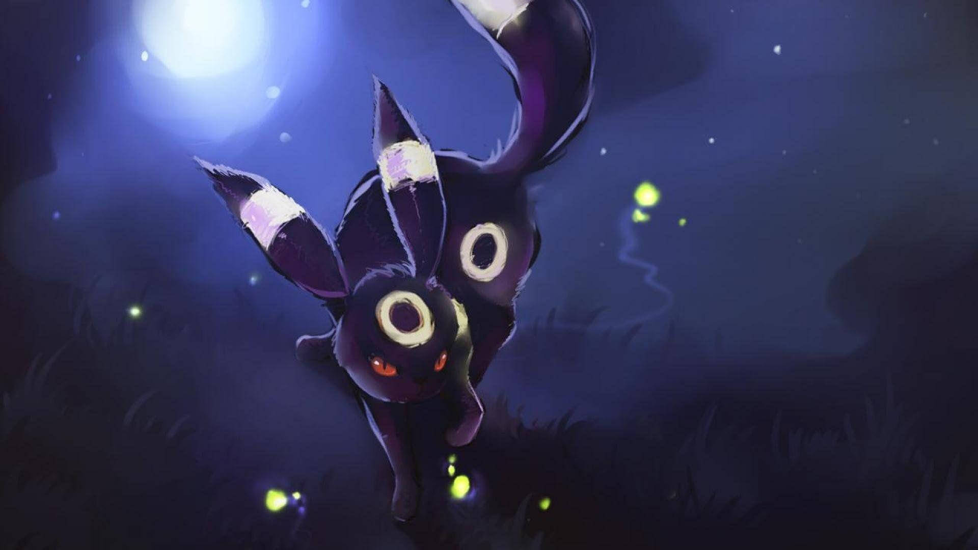 Umbreon, dark purple, moonlit night sky, Full HD Desktop Wallpaper