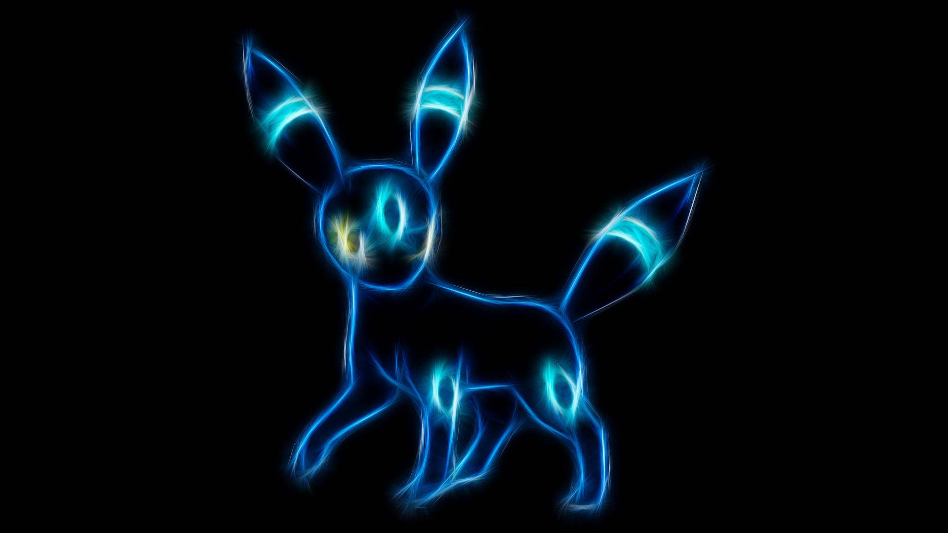 Umbreon, glowing blue, neon light, Full HD Desktop Wallpaper