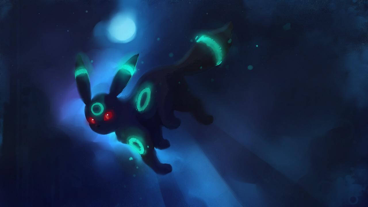 Umbreon, neon green glow, red eyes, HD Desktop Wallpaper