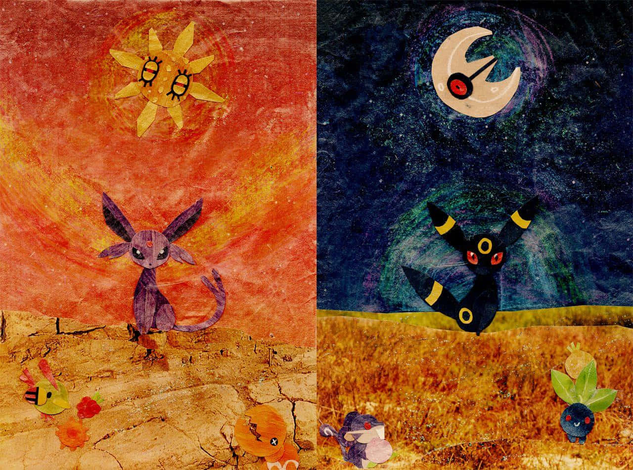 Umbreon, crescent moon, stars, HD Desktop Wallpaper