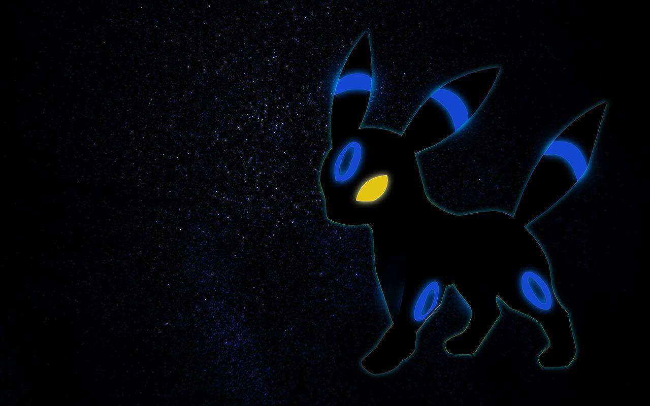 Umbreon, neon blue glow, starry night sky, HD Desktop Wallpaper