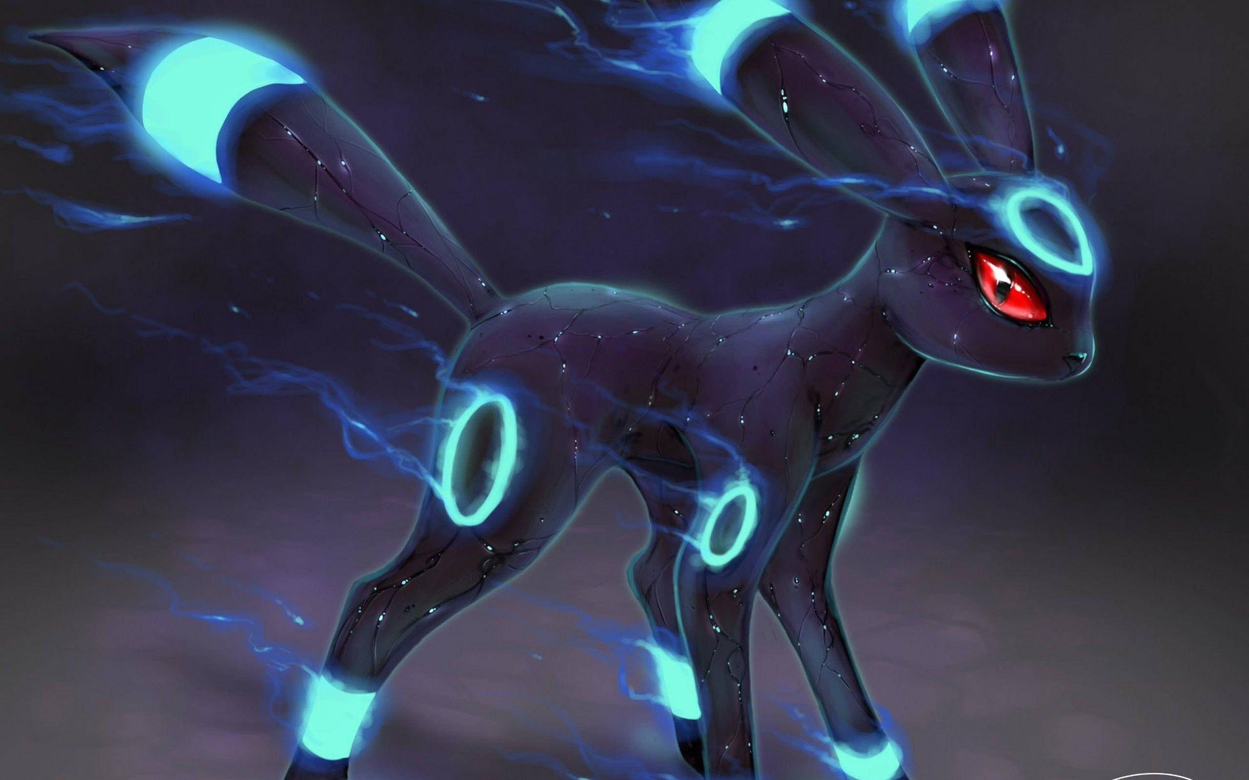 Umbreon, glowing blue rings, red eyes, 2K Desktop Wallpaper