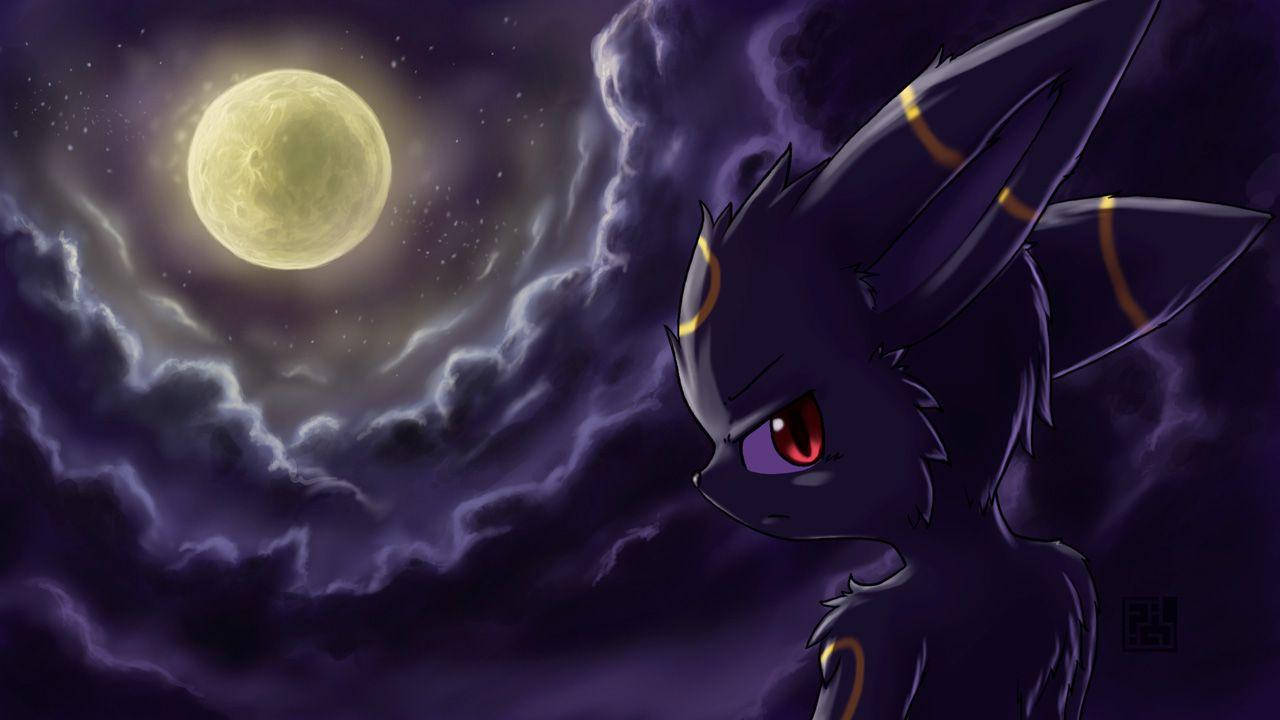 Umbreon, yellow, full moon, HD Desktop Wallpaper