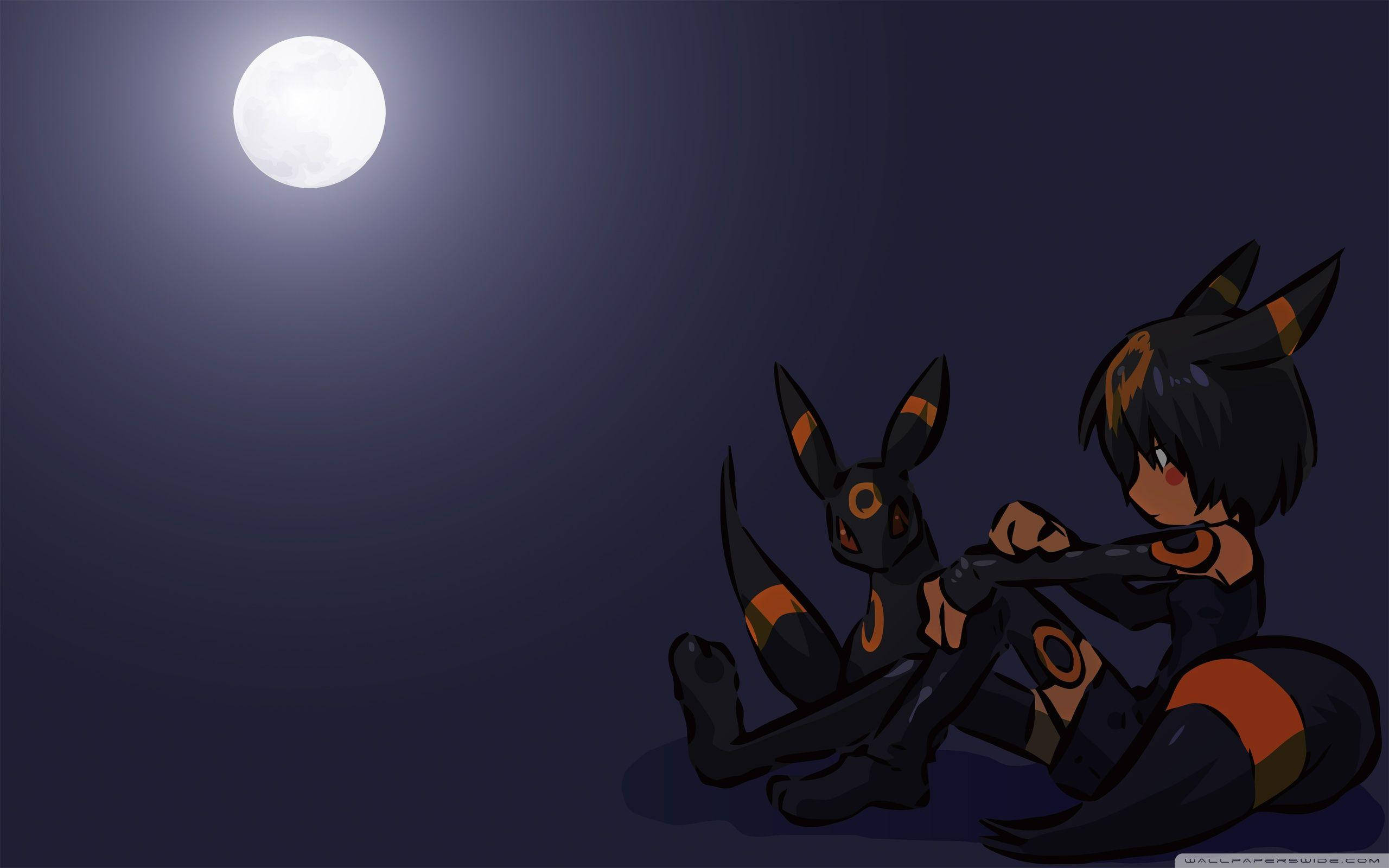 Umbreon, full moon, dark night sky, 2K Desktop Wallpaper
