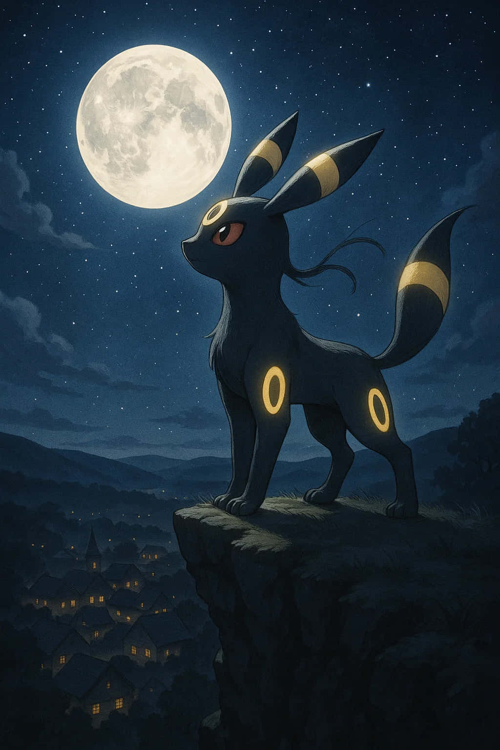 Umbreon, full moon, cliff, HD Phone Wallpaper