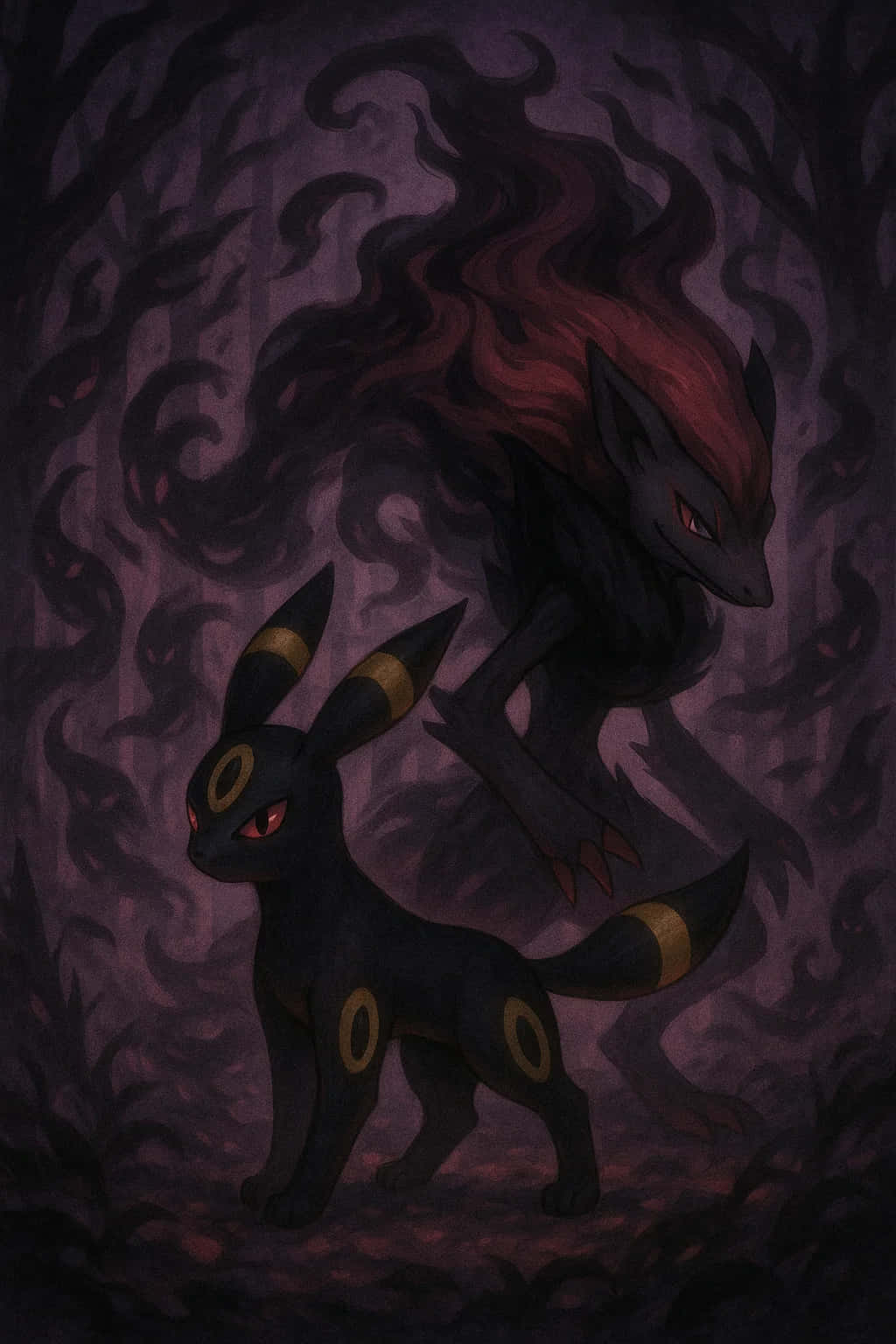 Umbreon, glowing red eyes, golden markings, HD Phone Wallpaper