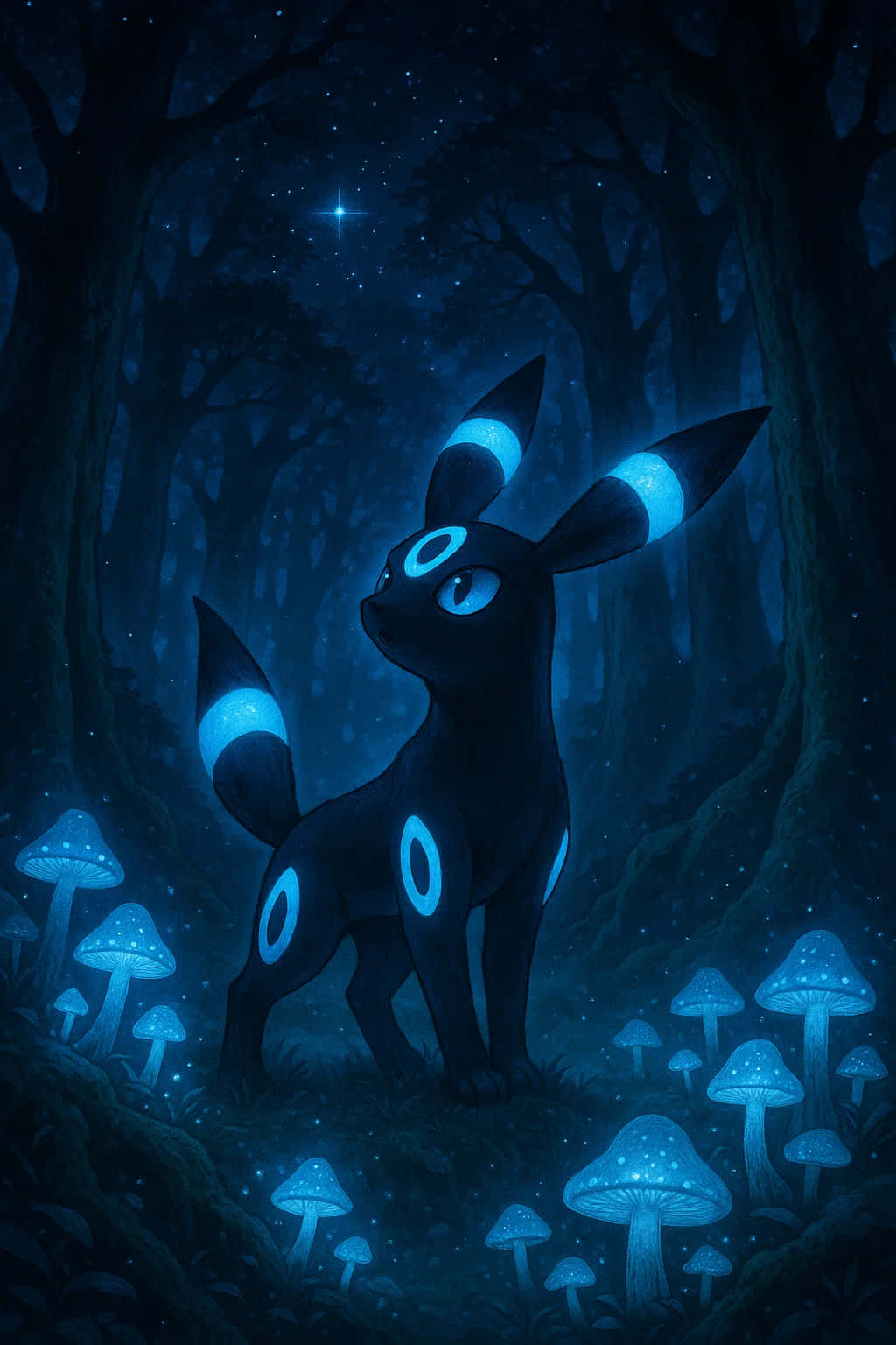 Umbreon, 4K HD, starlit forest, HD Phone Wallpaper