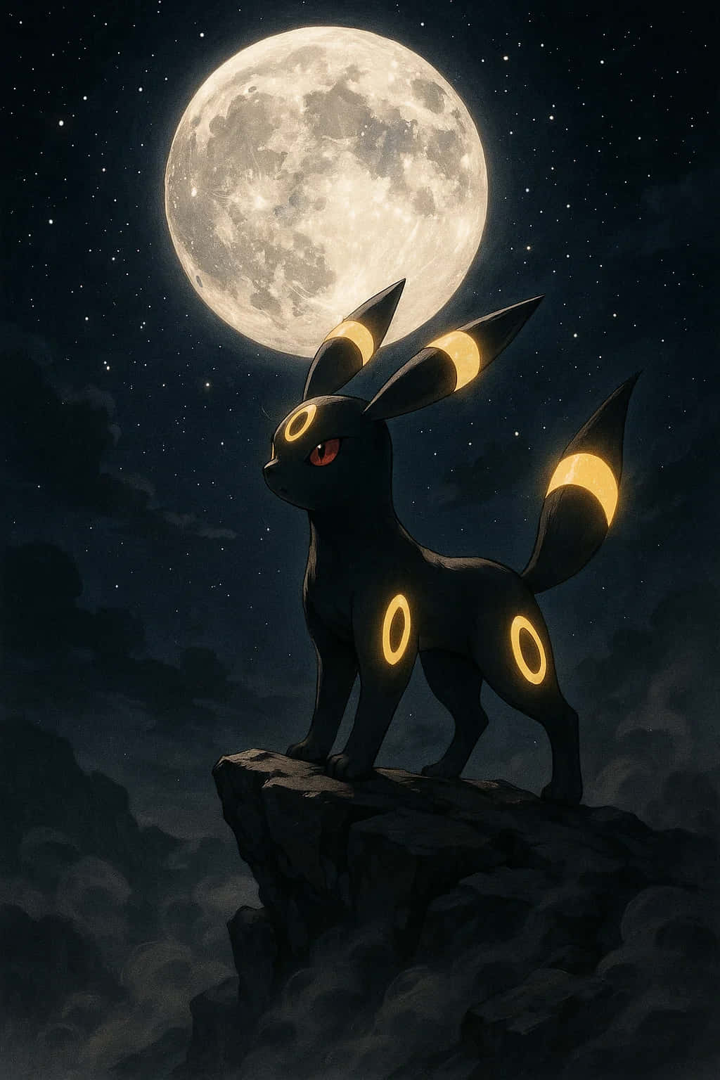 Umbreon, black Pokémon, glowing yellow rings, HD Phone Wallpaper