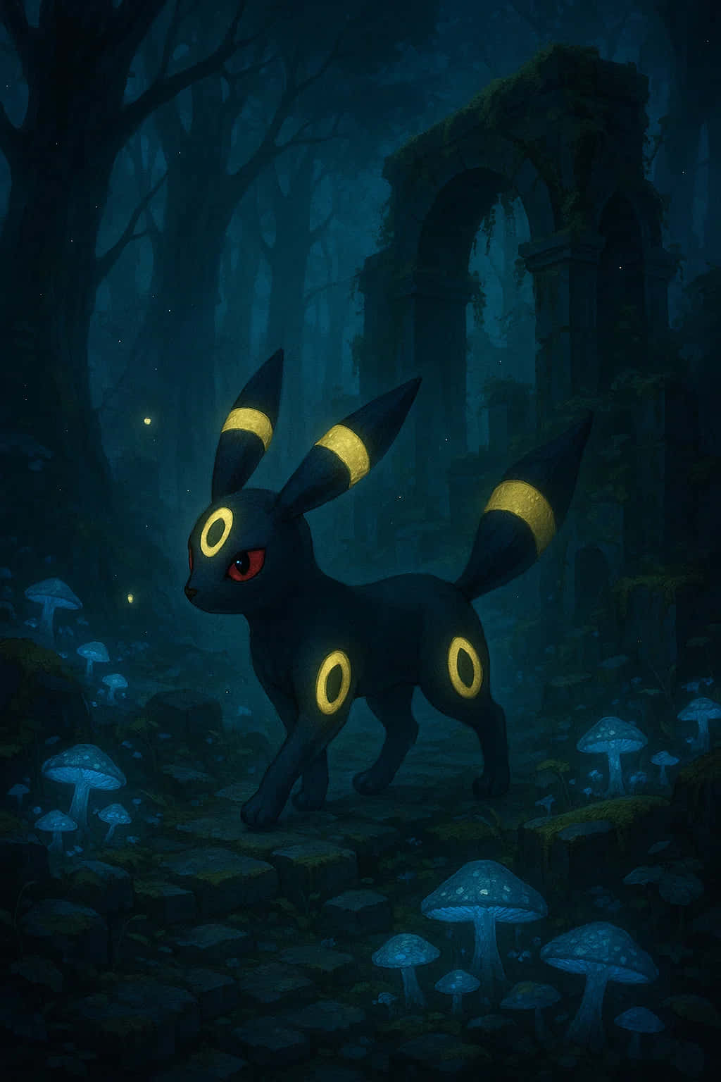 Umbreon, black, glowing yellow rings, HD Phone Wallpaper