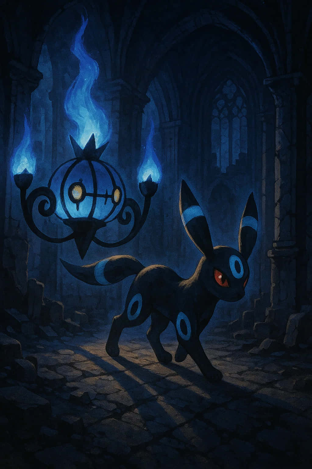 Umbreon, black Pokémon, glowing blue rings, HD Phone Wallpaper