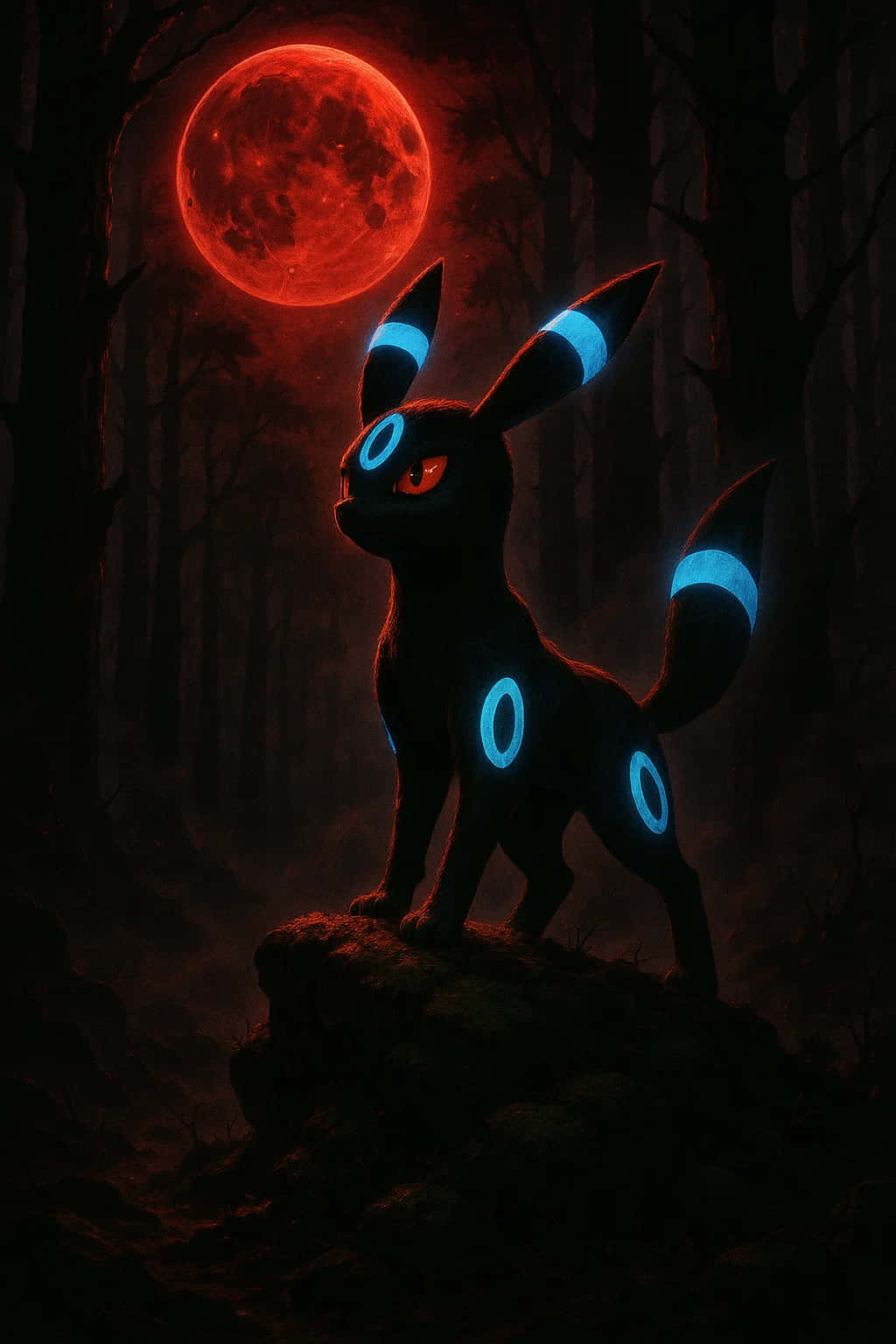 Umbreon, blue, red moon, HD Phone Wallpaper