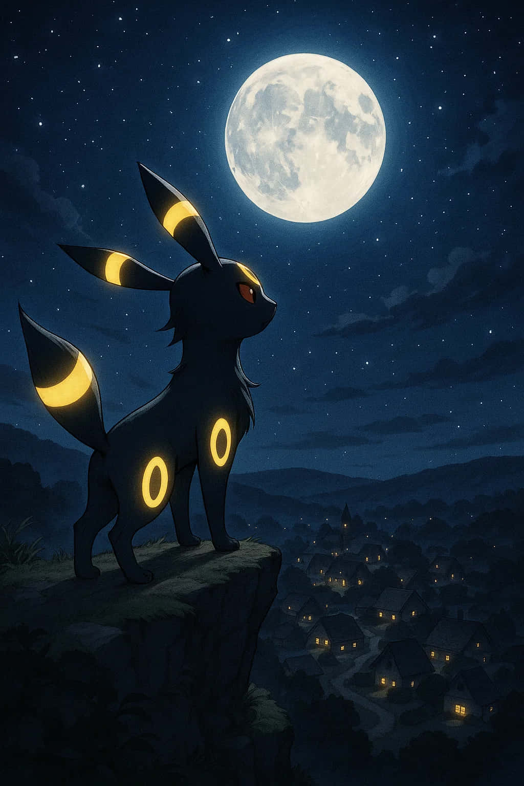 Umbreon, full moon, starry night sky, HD Phone Wallpaper