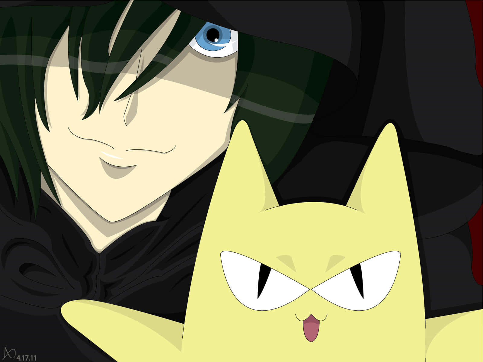 Umehito Nekozawa, blue eye, yellow cat-like creature, HD Desktop Wallpaper
